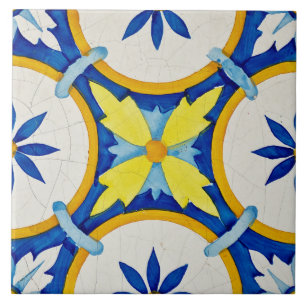 Carreau Repro Azulejos Portugais Géométrique Jaune Bleu Ti