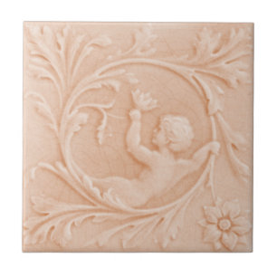 Carreau Repro c1880 Minton Faux Relief Cherub Peach Pink