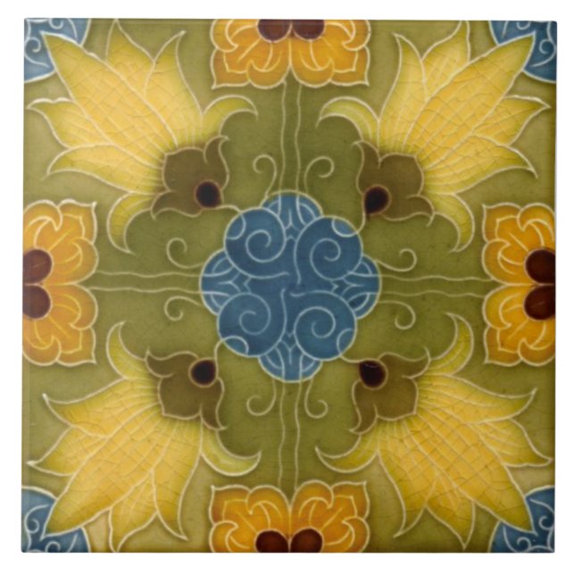 Carreau Repro Colorée Minton Molded Lilies Majolica (Devant)