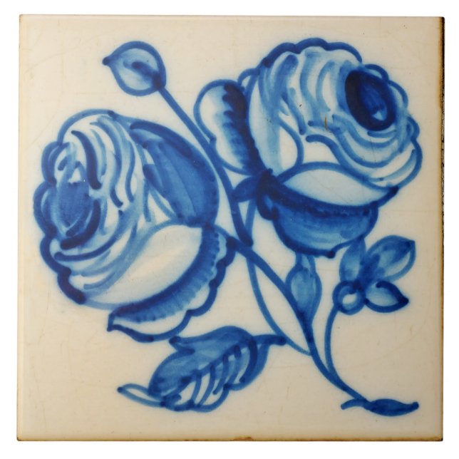 Carreau Repro Defware Floral Bouquet Bleu Delft Tile (Devant)