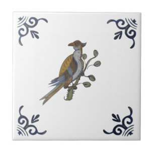 Carreau Repro Delft Bird sur Branche avec Berries sur Carr