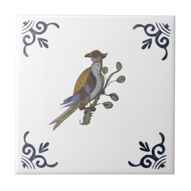 Carreau Repro Delft Bird sur Branche avec Berries sur Carr (Devant)