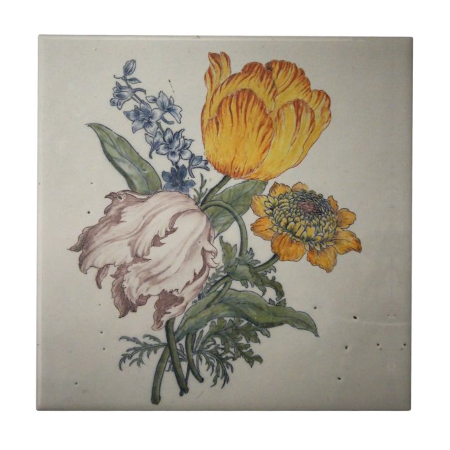 Carreau Repro Delft Blue Floral Tulip Tile (Devant)