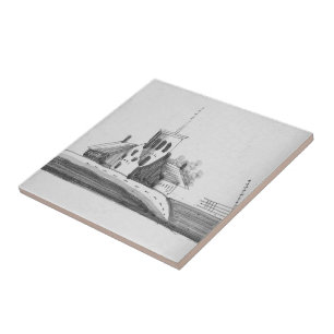 Carreau Repro Delft chapelle hollandaise noire et blanche 