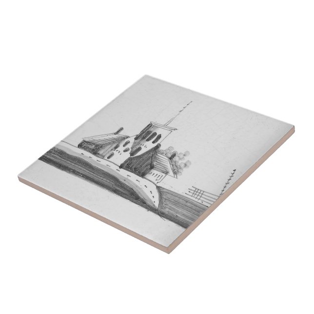 Carreau Repro Delft chapelle hollandaise noire et blanche  (Côté)