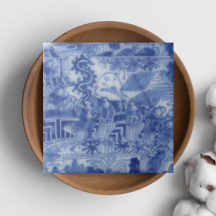 Carreau Repro Delft Tile Chinoiserie Découpage Bleu Blanc