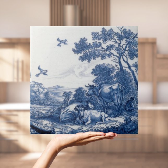 Carreau Repro Dutch Delft Tile avec vaches (Repro Dutch Delft Tile with cows
)
