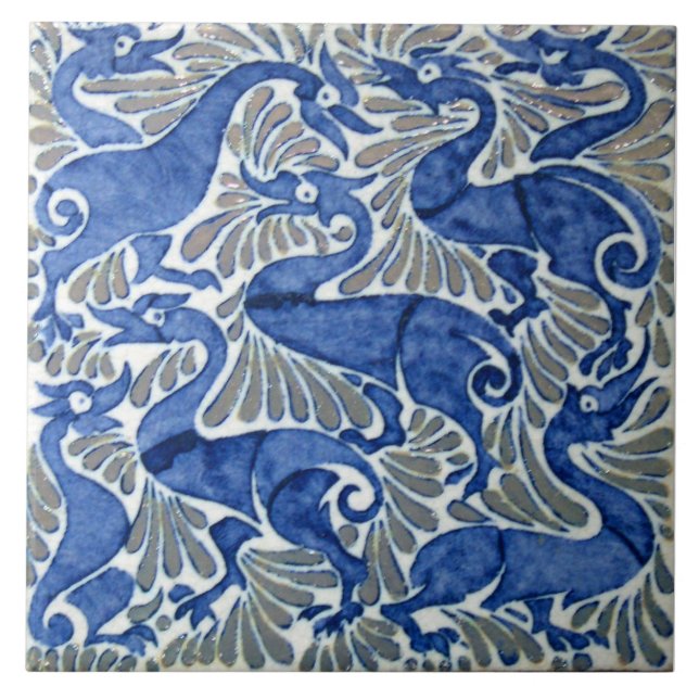 Carreau Repro Edwardian Art Nouveau Blue Ducks Tile (Devant)
