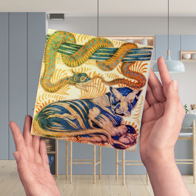 Carreau Repro Edwardian Art Nouveau Tiger Snake Tile (tiger and snake ceramic decorative tiles in art nouveau )