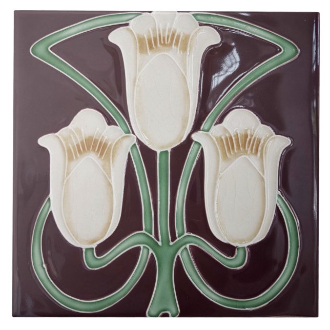 Carreau Repro Edwardian Art Nouveau Tulip Noir Floral Til (Devant)