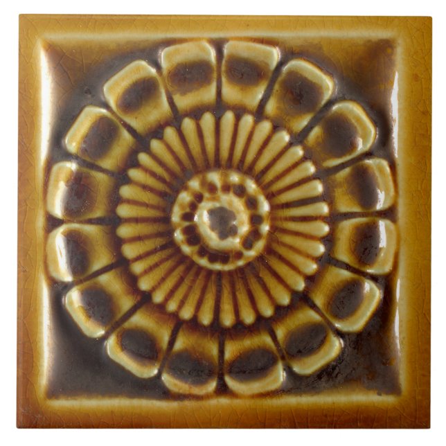 Carreau Repro Espagnol Azulejos Tile florale de moutarde (Devant)