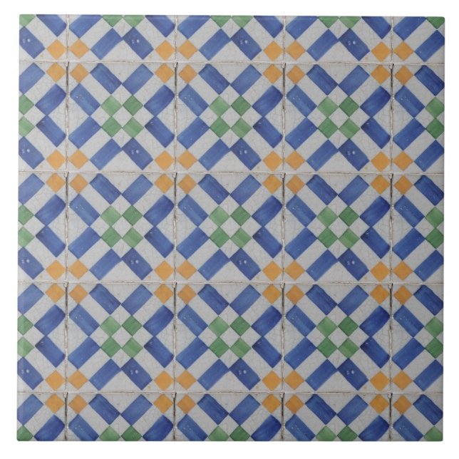 Carreau Repro Espagnol géométrique Azulejos bleu Jaune (Devant)