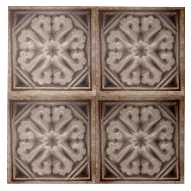 Carreau Repro espagnol Maure motif floral Faux relief (Devant)