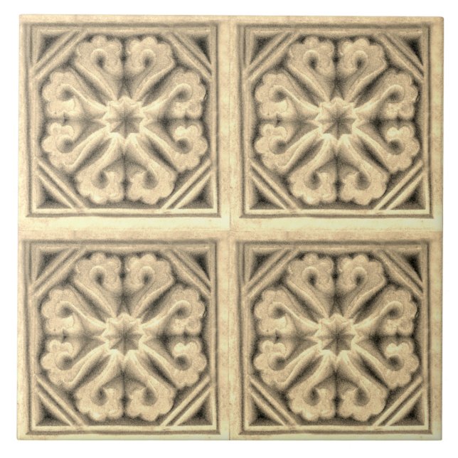 Carreau Repro espagnol Maure motif floral Faux relief jusq (Devant)