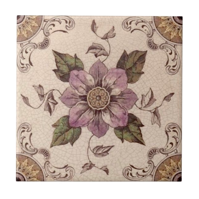 Carreau Repro Floral Transware couleur main fin 1800 (Devant)