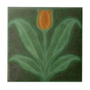 Carreau Repro Jaune Tulipe Verte Art Nouveau Tile