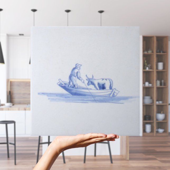 Carreau Repro pêcheur traditionnel sur le bateau Delft Til (Repro Traditional Fisherman on Boat Delft Tile
)