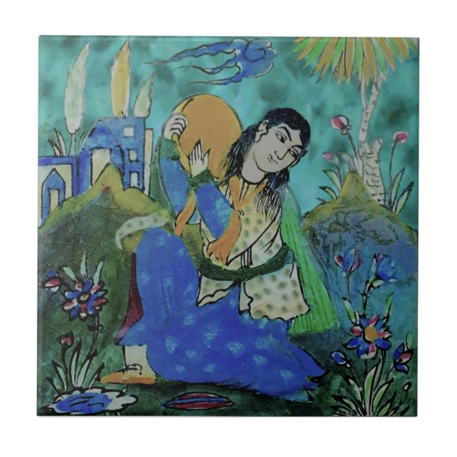 Carreau Repro percussionniste de Qajar aux couleurs vives (Devant)