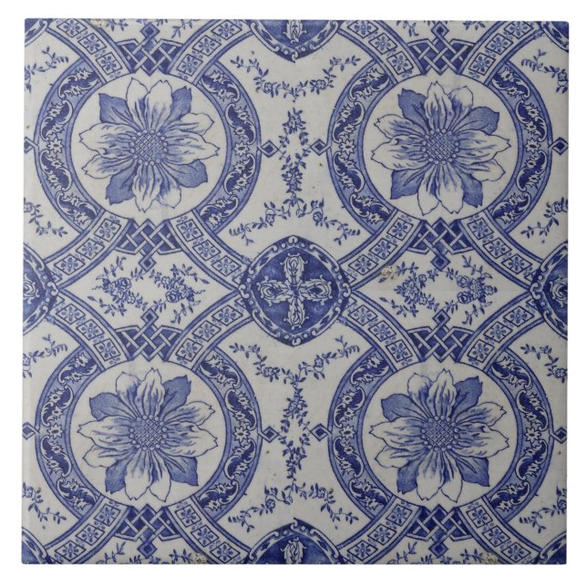 Carreau Repro Portugais bleu géométrique Azulejos Floral (Devant)