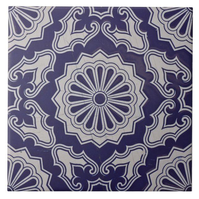 Carreau Repro Portugais bleu géométrique Azulejos Floral (Devant)