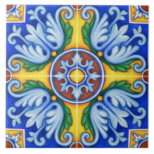Carreau Repro Portugais bleu géométrique Azulejos Floral