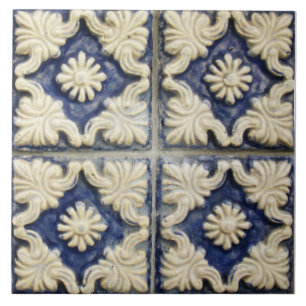 Carreau Repro Portugais Faux Relief Bleu Carrelage Floral