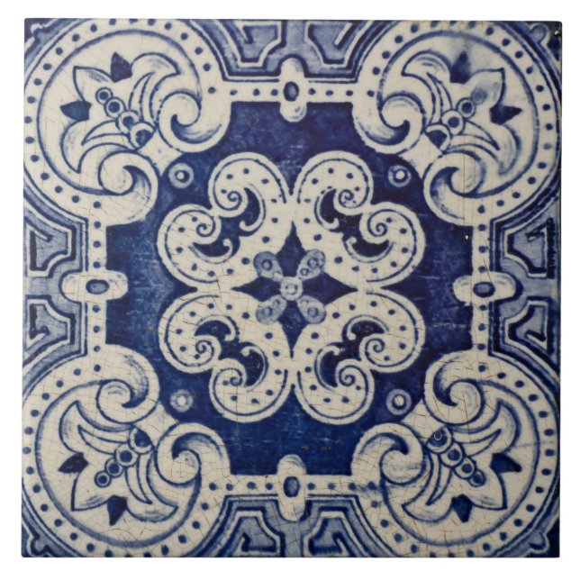 Carreau Repro Portuguese Blue Geometric Azulejos Floral  (Devant)