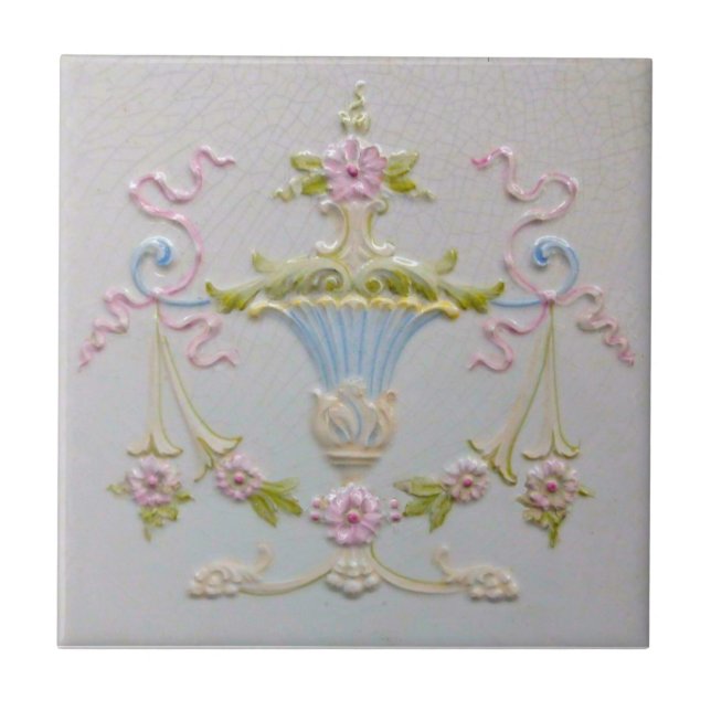 Carreau Repro Sweet Victorian Pastel Urn Flowers Majolica (Devant)