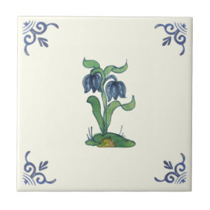Carreau Repro Tulips Bleus Antique Delft peint à la main