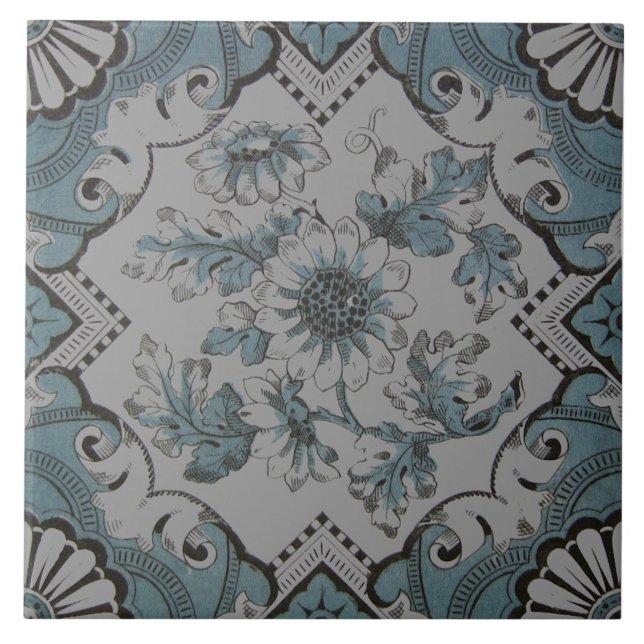 Carreau Repro Victorian Aqua Blue Floral Transware (Devant)