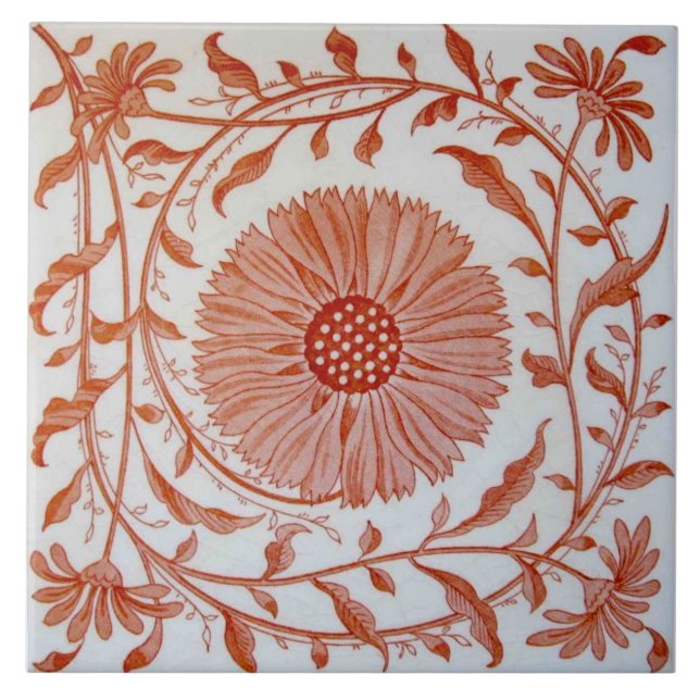 Carreau Repro Victorian Minton Imprimer Coral Rose Floral (Devant)