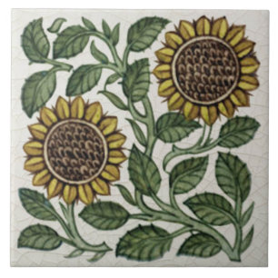 Carreau Repro Vintage Antique Wm De Morgan Sunflower