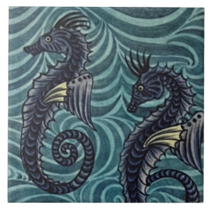 Carreau Repro Vintage Blue Seahorse De Morgan