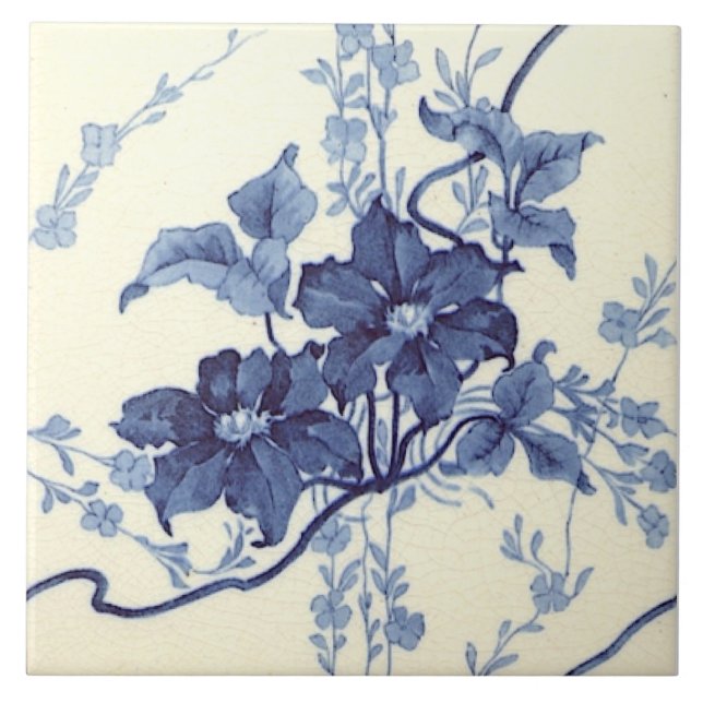 Carreau Reproduction 1898 Design Minton Bleu Blanc Floral (Devant)