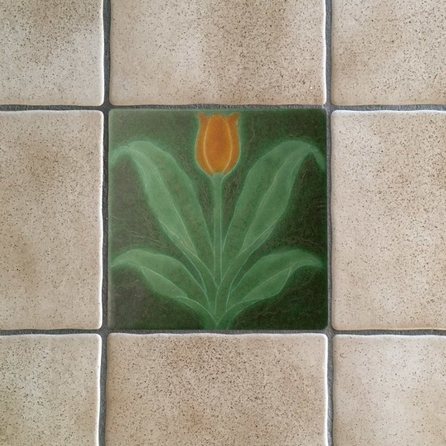 Carreau Reproduction Art Nouveau Tulipe orange sur vert (Créateur téléchargé)