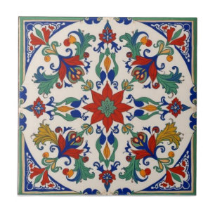 Carreau Reproduction colorée Iznik persan turc peinte à la