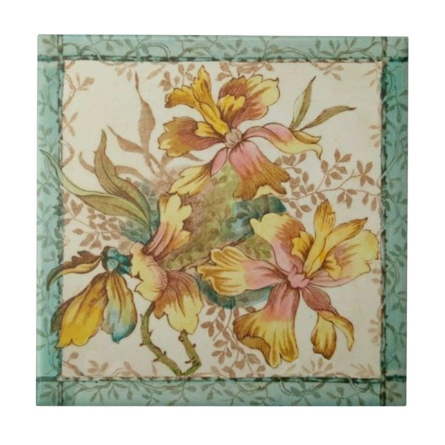 Carreau Reproduction florale couleur main victorienne past (Devant)