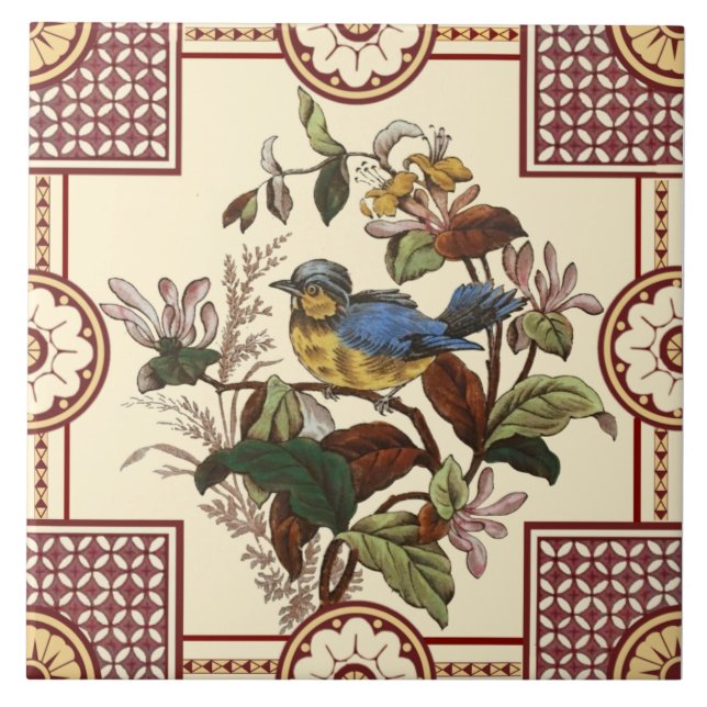 Carreau Reproduction Oiseaux et fleurs esthétiques victori (Devant)