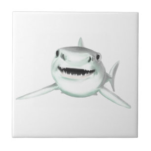 Carreau requin aquarelle souriant gris vert océan animal