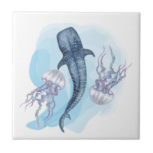 Carreau Requin Baleine. Aquarelle