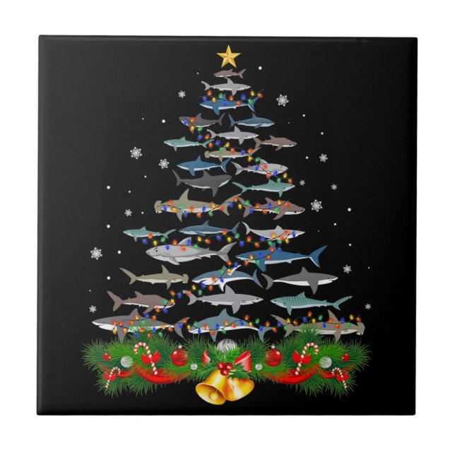 Carreau Requin Noël Arbre de requin Amateurs de cadeaux (Devant)