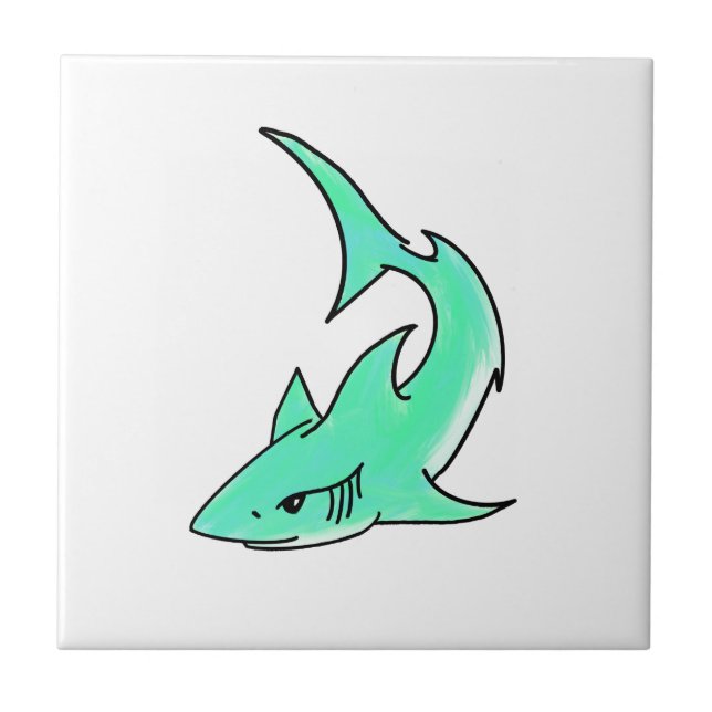 Carreau requin souriant de dessin animé bleu vert océan an (Devant)