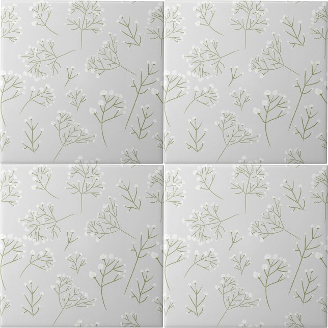 Carreau Respiration de bébé Blanche Florale Gypsophila (Baby's Breath White Floral Watercolor Gypsophila Ceramic Tile)