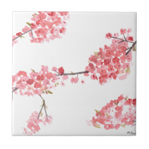 Carreau Ressort d'aquarelle rose fleurs de cerisier