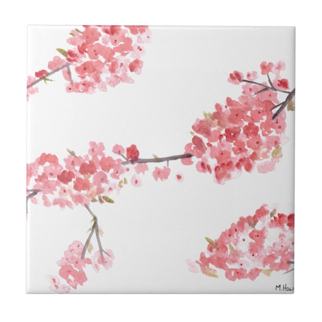Carreau Ressort d'aquarelle rose fleurs de cerisier (Devant)