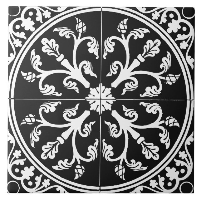 Carreau Résumé botanique noir et blanc abstrait cercle vin (Devant)