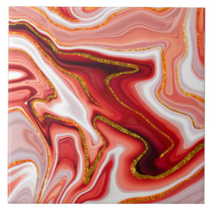 Carreau Résumé de marbre fluide en or corail Art