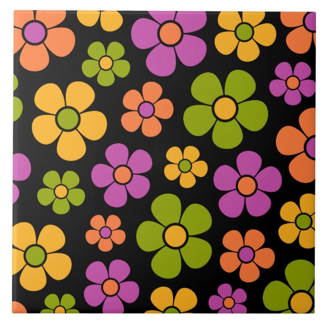 Carreau Reto 1960s Style Moyenne Moyenne Motif Floral (Devant)