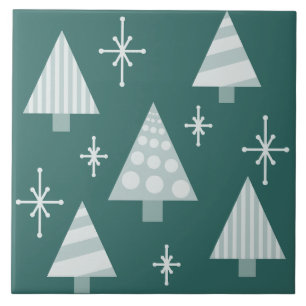 Carreau Retro 1950 Arbres de Noël Vert Turquoise