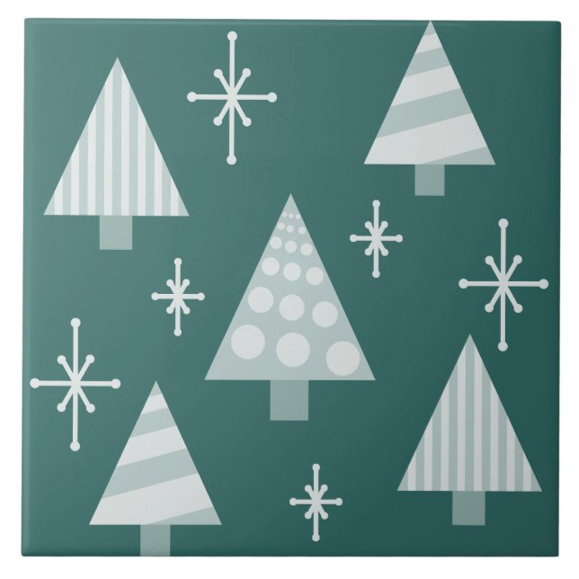Carreau Retro 1950 Arbres de Noël Vert Turquoise (Devant)